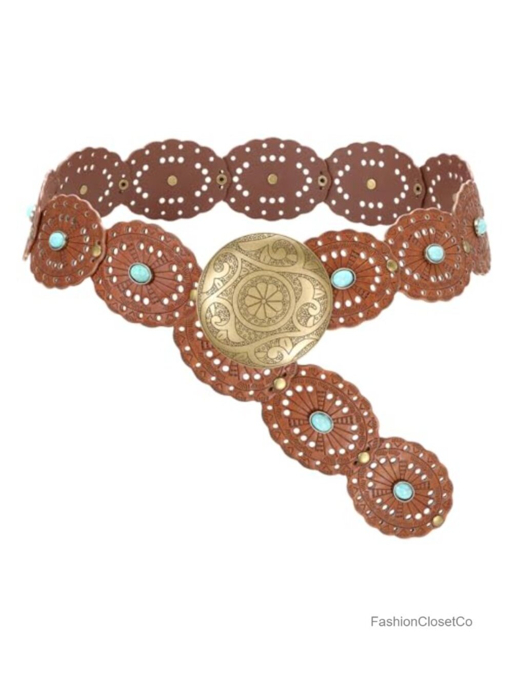 Wide Western Disc Belt Turquoise PU Leather Cowgirl Country for Jeans Dress
